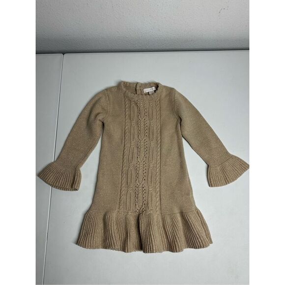 Maggie & Zoe Girls Knit Rushed Sweater Dress Gold Tan Size 3T Cotton Blend - Picture 1 of 9